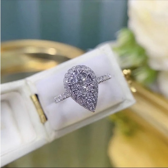 Water Drop Pear Shaped Ring for Sterling Silver Wedding Engagement CZ sparkly - Picture 7 of 10